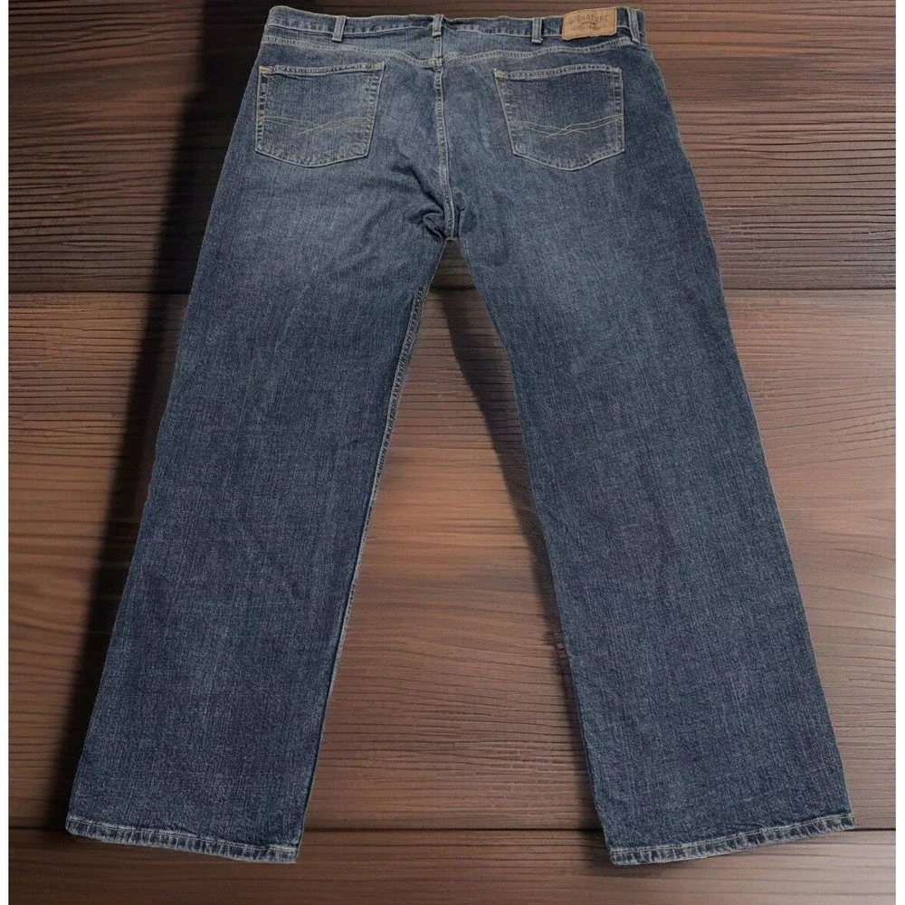Levis Signature Mens Jeans 44x30 Loose Relaxed Baggie, Whiskering, Distressed